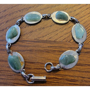 Vtg Estate Green Gemstone BOHO Silver Tone Fashion Jewelry‎ Bracelet Handmade